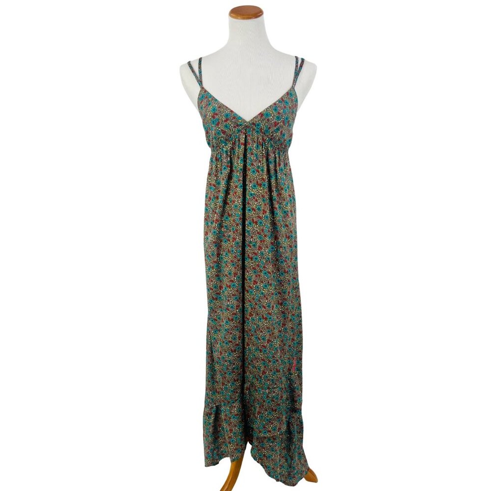 VTG Billabong Floral Strappy Back Maxi Dress | Coastal Boho Cottagecore Grunge L - Picture 2 of 16